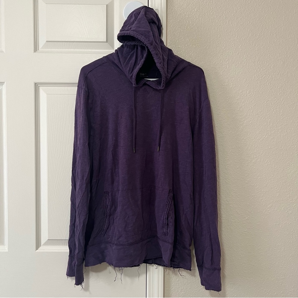 Gap Purple Distressed Raw Hem Pullover Hoodie Sweatshirt Size XL